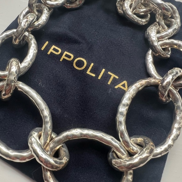 RARE IPPOLITA Sterling Silver Hammered Graduated Chain Link Toggle Necklace 18” - Picture 5 of 5